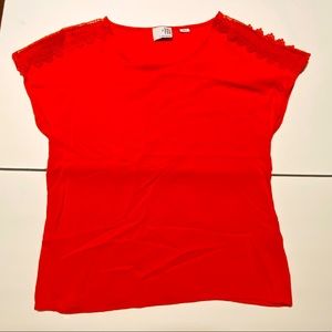 Vero Moda Pink Short Sleeve Blouse with crochet details on shoulder